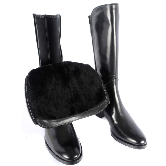 Le Pepe Napa Blk Mid Calf Boots with Shearling Fur - Picture 4 of 5